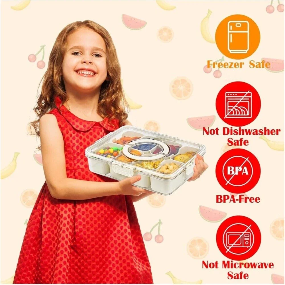 Snackle Box Charcuterie Container 2 Pack Divided Serving‎ Tray with Lid Storage
